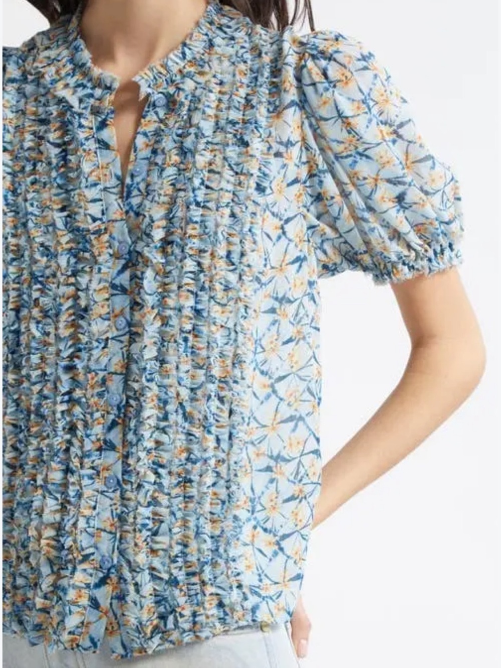 Ulla Johnson 100% Silk Floral Short Sleeve Blouse Size 8